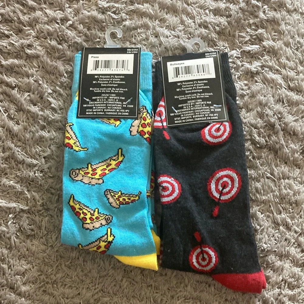 Men's Fashion Socks - Pizza and Target Design - Blue and Black - Picture 2 of 2